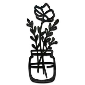 Detailed 3D black acrylic flower vase wall sticker with reflective mirror finish decor