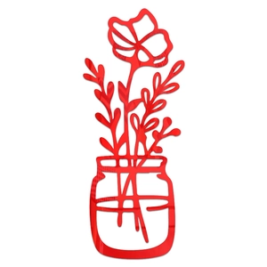 Detail of red 3D acrylic mirror wall sticker featuring a hollow vase and flower design