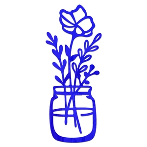 Detailed close-up of blue 3D acrylic mirror wall art showing floral vase silhouette design