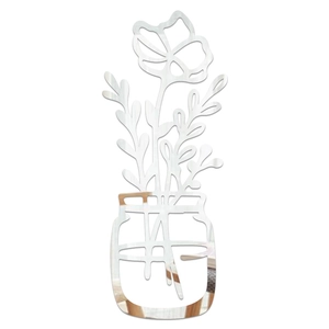 Detailed view of silver acrylic mirror wall sticker featuring a flower in a vase design