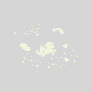 Adesivi murali unicorno luminoso e cielo stellato per camera dei bambini giallo chiaro