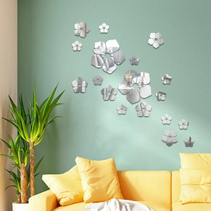 Lot de Stickers Muraux Miroir en Acrylique 3D Fleur Autocollants Muraux Floraux pour Salon Chambre à Coucher Décoration de Fond de TV