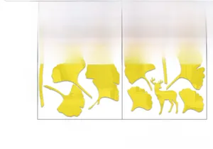 Detailed dimensions of 3D acrylic gingko leaf and deer wall stickers in bright yellow