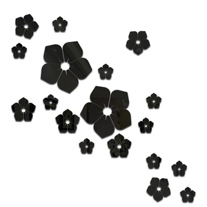 Stickers muraux fleurs en acrylique noir avec effet miroir 3D pour salon et chambre