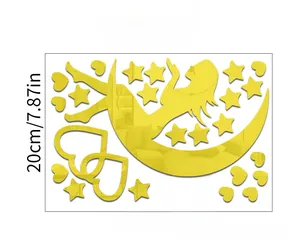 Detailed 30x20cm layout for the moon girl acrylic mirror wall sticker set in gold finish