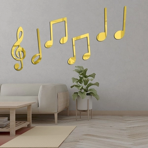 3D golden mirror musical note wall stickers for piano room and music studio decoration