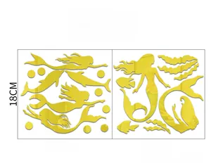 Layout macro degli adesivi murali a sirena dorati con dimensioni dettagliate e scala
