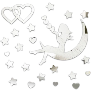 Detailed mirror-finish acrylic wall stickers showing moon girl and heart patterns