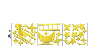 Detail of DIY 3D acrylic mirror wall stickers showing layout size of stars and moon