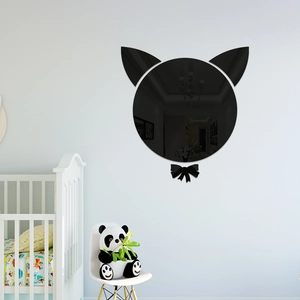 Détail des stickers miroir en acrylique noir en forme de chat pour déco murale enfant