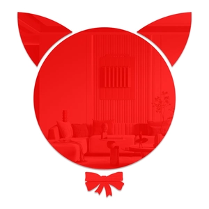 Détail du miroir mural en acrylique rouge à oreilles de chat avec nœud papillon