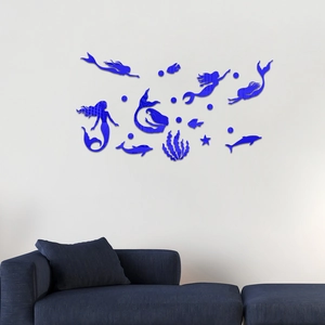 Adesivi murali sirena 3D in acrilico blu scuro per decorazione parete cameretta