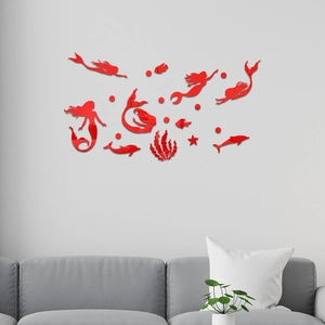 Adesivi murali sirena 3D in acrilico rosso per camera bambine e soggiorno decor