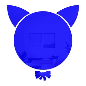 Détail de l'autocollant mural miroir chat en acrylique bleu avec surface hautement réfléchissante