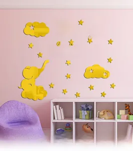 Detail of Sweet Dreams golden acrylic mirror wall stickers with elephant and stars decor