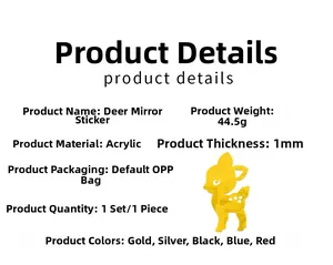 Detailed specs of deer acrylic mirror wall sticker showing 1mm thickness and five colors