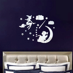 Witch Moon Fairy Stars Acrylic Mirror Wall Stickers For Kids Girl Room Bedroom Waterproof DIY Home Decor Reflective Wall Decals