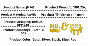 Detail specifications of Mr & Mrs acrylic mirror wall sticker with 1mm thickness gold finish