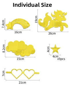 Detailed dimensions of gold unicorn and star acrylic mirror wall stickers for home decor
