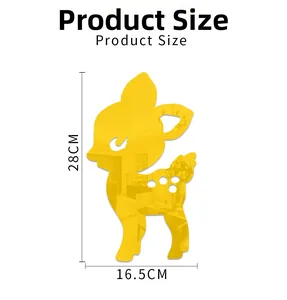 Bright yellow cartoon deer acrylic mirror wall sticker showing dimensions 16.5cm x 28cm