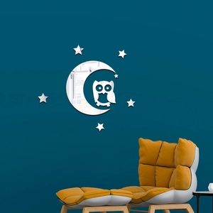 Sticker Mural Miroir 3D Hibou Lune Étoiles Acrylique DIY Autocollant Décoration Maison Pour Salon Chambre