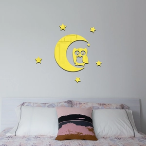 Stickers muraux 3D hibou et lune en acrylique miroir pour décoration de chambre