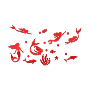 Set 22 adesivi murali sirena in acrilico specchio rosso con delfini e bolle marine