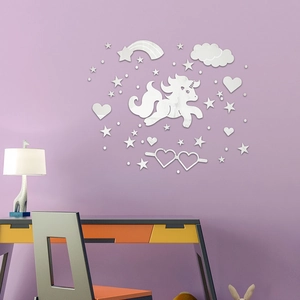3D Acrylic Mirror Wall Sticker Unicorn Rainbow Star Heart Removable DIY Art Decal For Kids Room Bedroom Nursery Home Decor