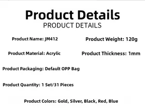 Detailed specifications for JM412 3D acrylic rose wall stickers 31pcs set with 1mm thickness