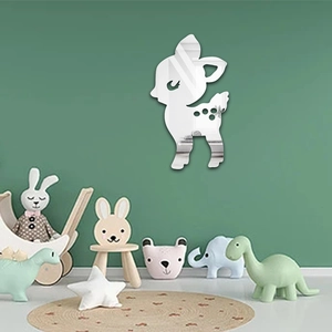 Cute Cartoon Deer Acrylic Mirror Wall Sticker 3D Animal DIY Mirror Decal Waterproof Decor For Kids Room Nursery Home Background