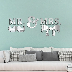 Mr & Mrs Mirror Wall Stickers Acrylic 3D DIY Removable Wall Decal With Mustache Bow Design For Wedding Party Home Decor