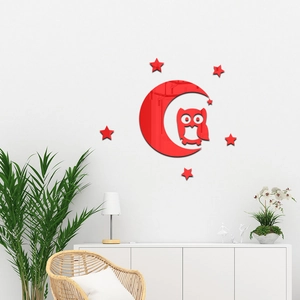 Stickers muraux 3D hibou et lune en acrylique rouge effet miroir pour le salon