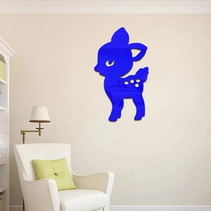 Cute blue deer acrylic mirror wall sticker for children's room home decor