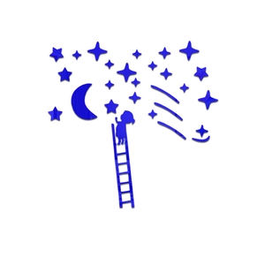 3D blue acrylic mirror wall sticker set featuring moon, stars, and climbing girl silhouette