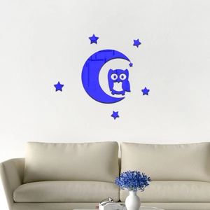 Stickers muraux 3D chouette et lune en acrylique miroir bleu pour salon moderne