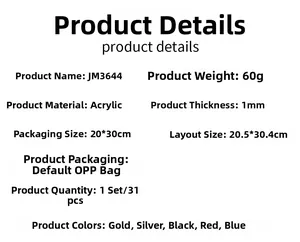 Detailed specs for JM3644 cat 3D acrylic mirror wall stickers with size and color data