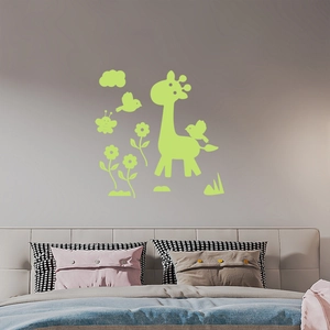 Stickers muraux lumineux avec motifs girafe et oiseaux pour décoration chambre enfant