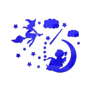 Blue acrylic mirror wall stickers featuring wizard and moon girl for kids room decor