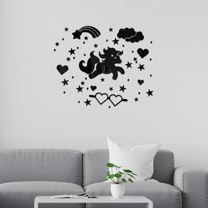 Detail view of black acrylic mirror unicorn wall stickers set for living room home decor