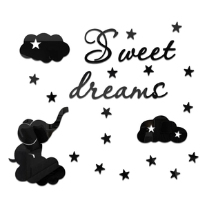 3D mirror elephant and stars wall stickers with Sweet Dreams text for nursery decor