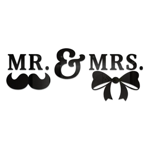 Black acrylic mirror wall stickers with Mr. & Mrs. text and mustache bow symbols