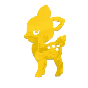 Close-up of a golden deer acrylic mirror wall sticker reflecting an indoor scene