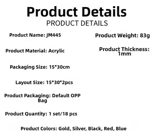 Detail specifications of 1mm acrylic 3D wall stickers available in five glossy colors