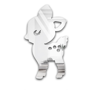 Macro shot of cute deer acrylic mirror wall sticker showing smooth edges and reflection