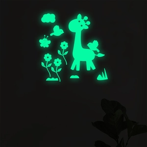 Stickers muraux girafe fluorescents lueur verte pour décoration de chambre d'enfant