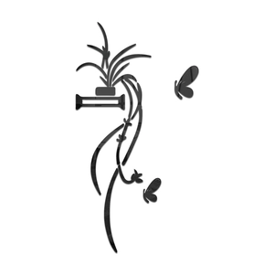 3D acrylic mirror wall stickers with black floral plant leaves and butterfly design