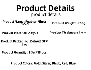 Macro detail of 1mm thick acrylic feather mirror stickers showing 18 piece set texture