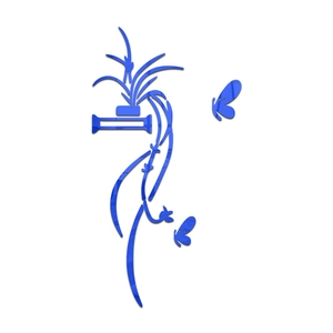 Detail of blue 3D acrylic mirror wall stickers with floral patterns and flying butterflies