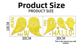 Detailed dimension guide showing 30x18cm layout for Halloween ghost acrylic wall stickers