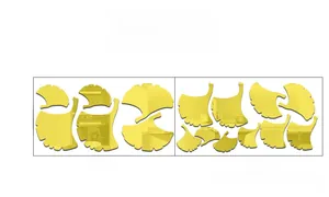 Detailed product size layout for 3D acrylic ginkgo leaf wall stickers with measurements